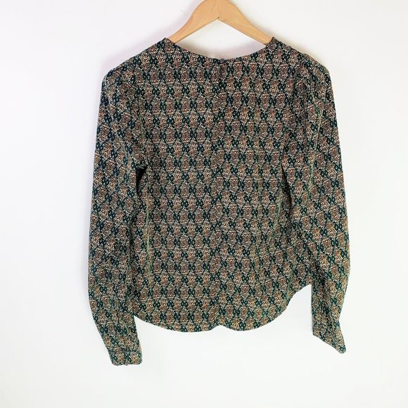 Chole K Long Sleeve Top Small Geometric Green Orange Print Career Work Blouse - Picture 3 of 4